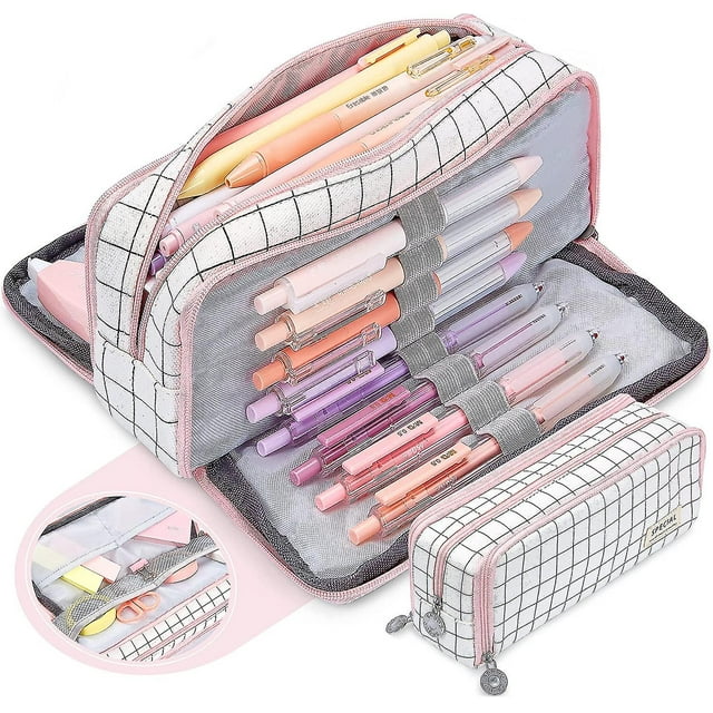 2023 - Large Pencil Case, Large Capacity Pencil Case With 3 Compartments, Makeup Bag Portable Office Statio