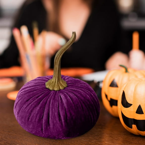 Lekihaqq 3 Packs Velvet Fabric Foam Pumpkins Fall Decor - Realistic Soft Texture for Thanksgiving Wedding Centerpieces Tiered Tray Displays Elegant Home Seasonal Decorations