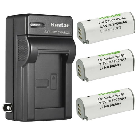 Kastar 3-Pack Battery and AC Wall Charger Replacement for Canon NB-9L NB-9LH Battery Canon CB-2LB CB-2LBE Charger Canon PowerShot N PowerShot N2 Powershot SD4500 IS IXUS 1000 HS IXY 50S Camera
