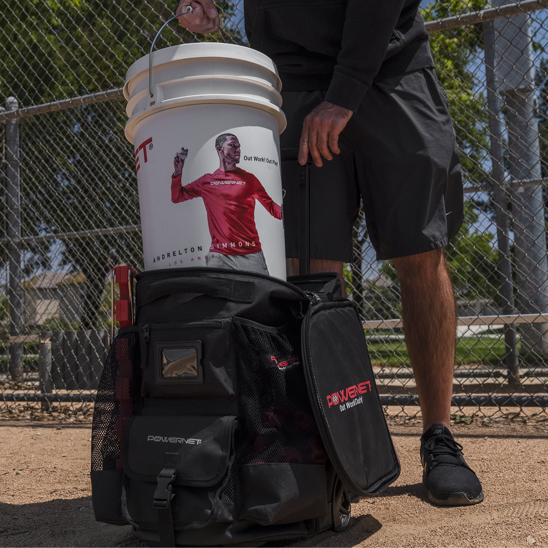 PowerNet 6 Gallon Bucket Organizer Cover, Softball & Baseball Buckets Multi-Pocket Organizer, Heavy Duty Zippers, All Terrain Wheels (Wheeled Caddy)