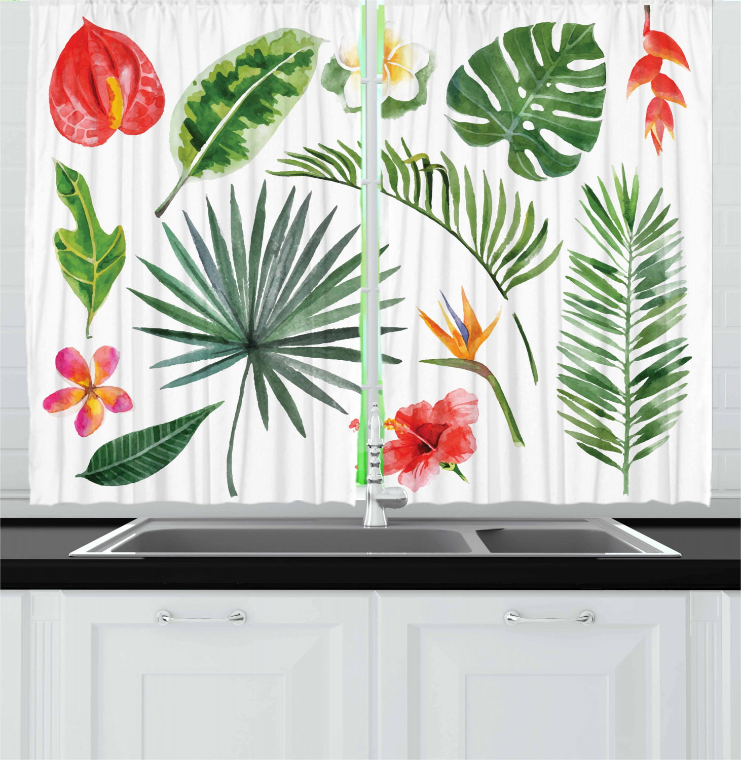 Buy Conjunto de paneles de cortinas Aloha 2, conjunto de plantas tropicales artísticas Extremos de elementos de la selva tropical de la selva exuberante, flores hojas, cortinas de ventana para sala