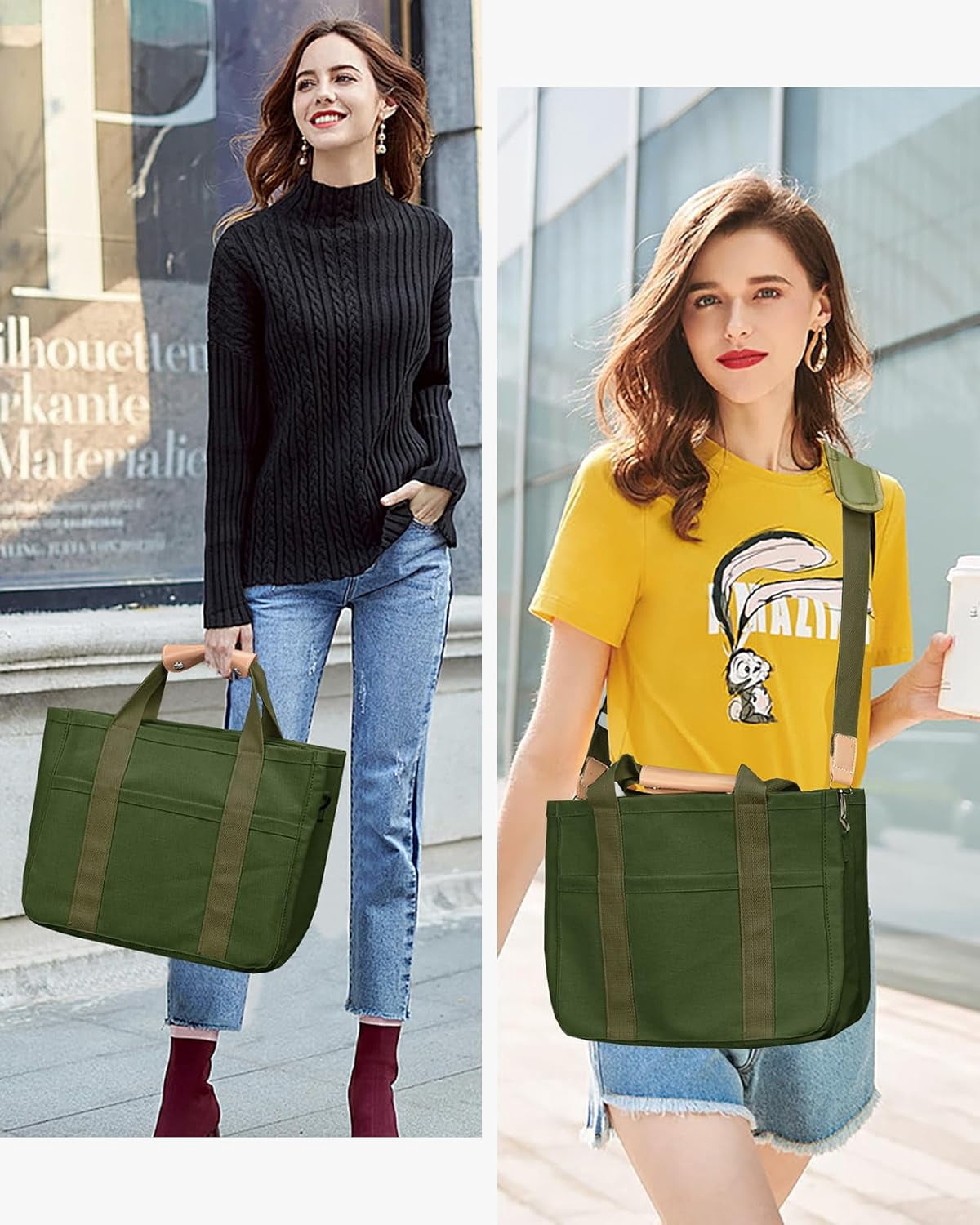 JennyShop Quality Tote Bag with Compartments, Canvas Tote Bag with Multi-Pocket for Women, Large Crossbody Shoulder Handbag