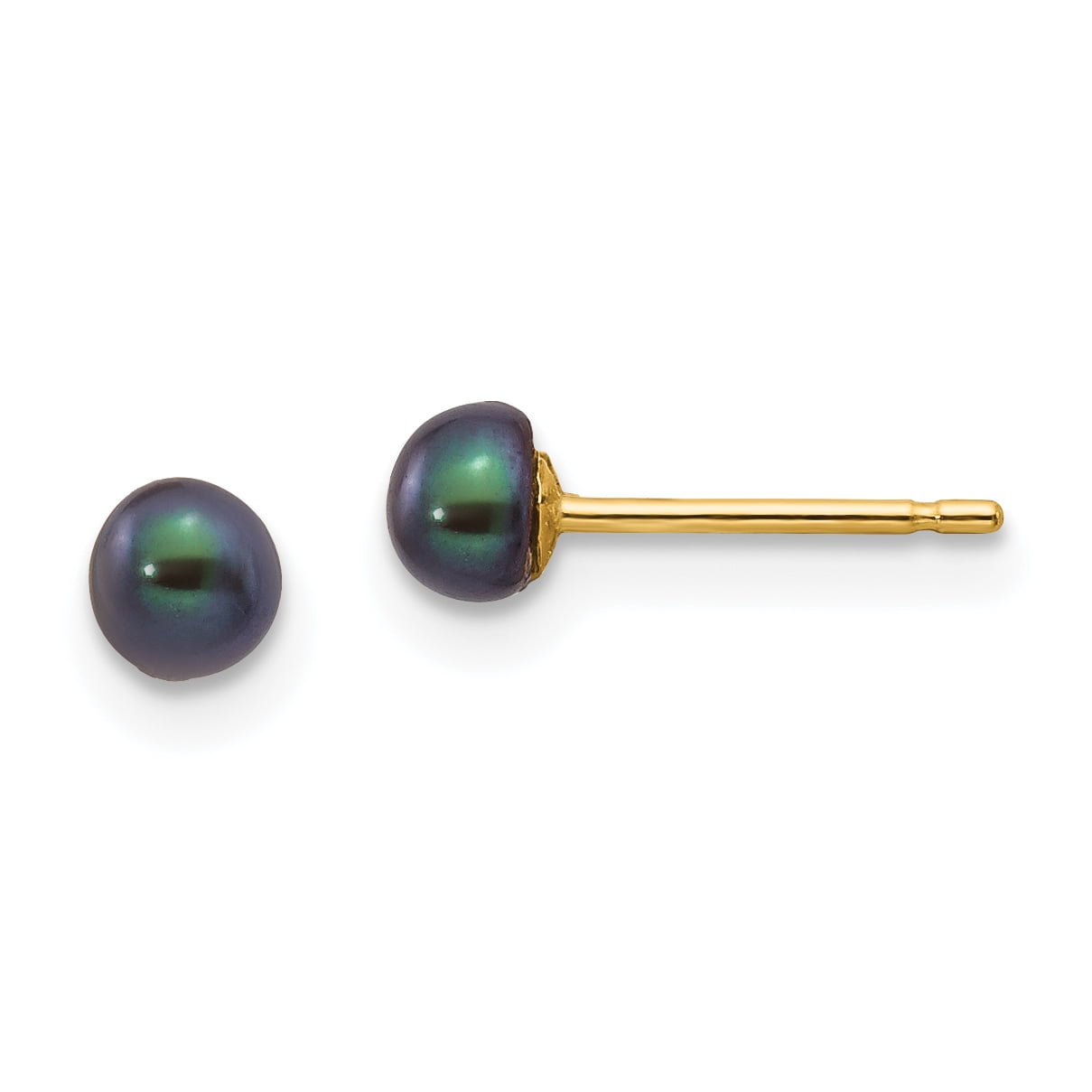 NEW 14k Yellow Gold 3-4mm Black Button FW Cultured Pearl Stud Post Earrings
