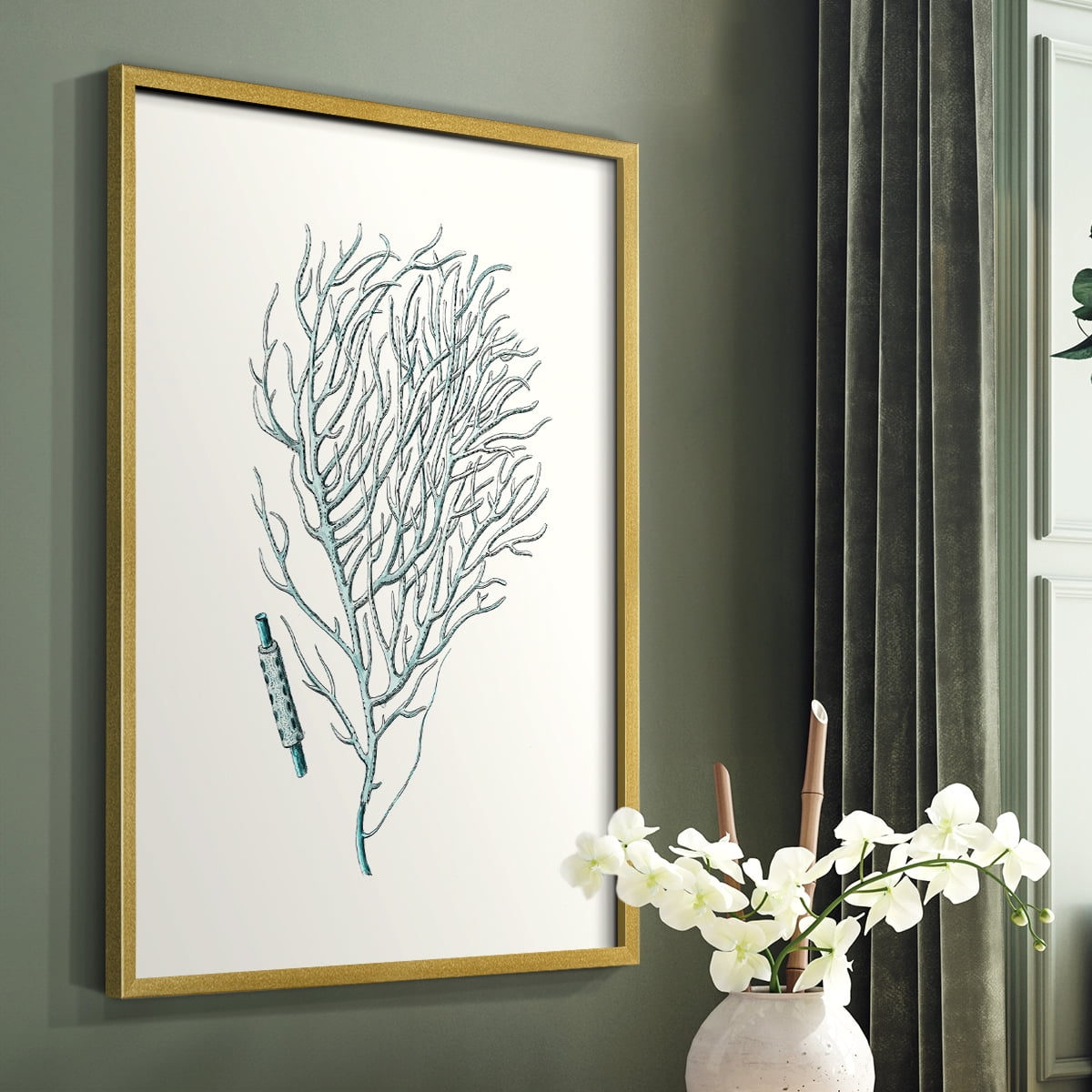 Antique Coastal Coral I Framed Print in Gold Solid Wood Framed Print No Nail Hanging