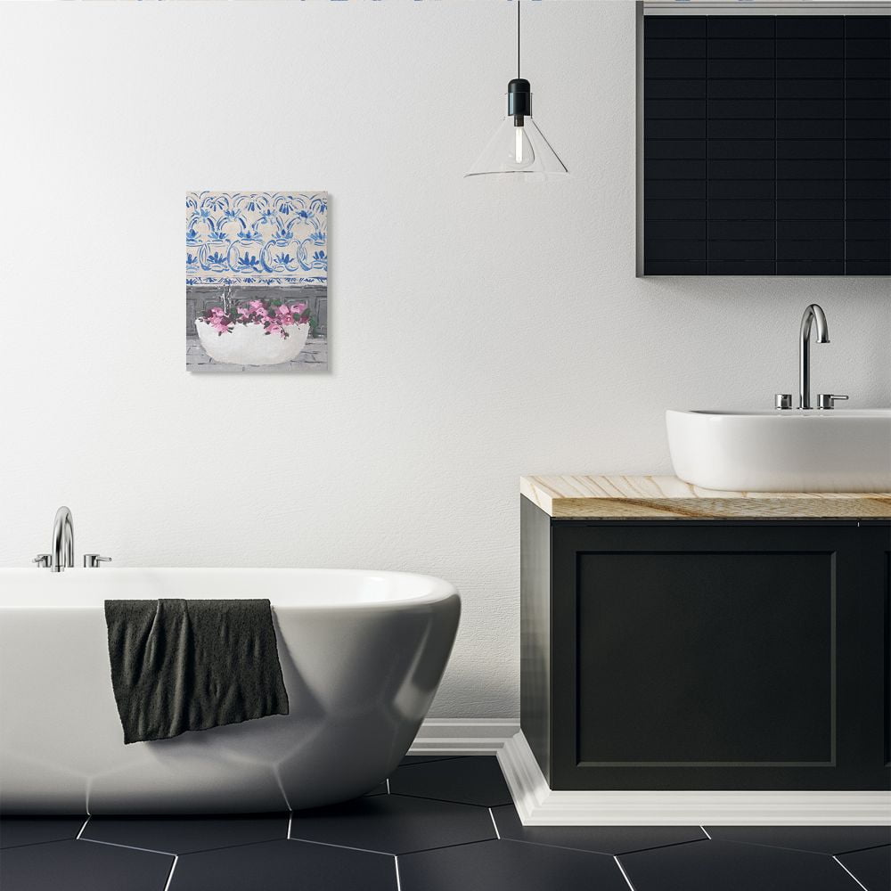 Melissa Wang Flowers In Bath Tub Pink Blue Interior 16.00" x 20.00" Painting Canvas Art Print, by Stupell Home Décor
