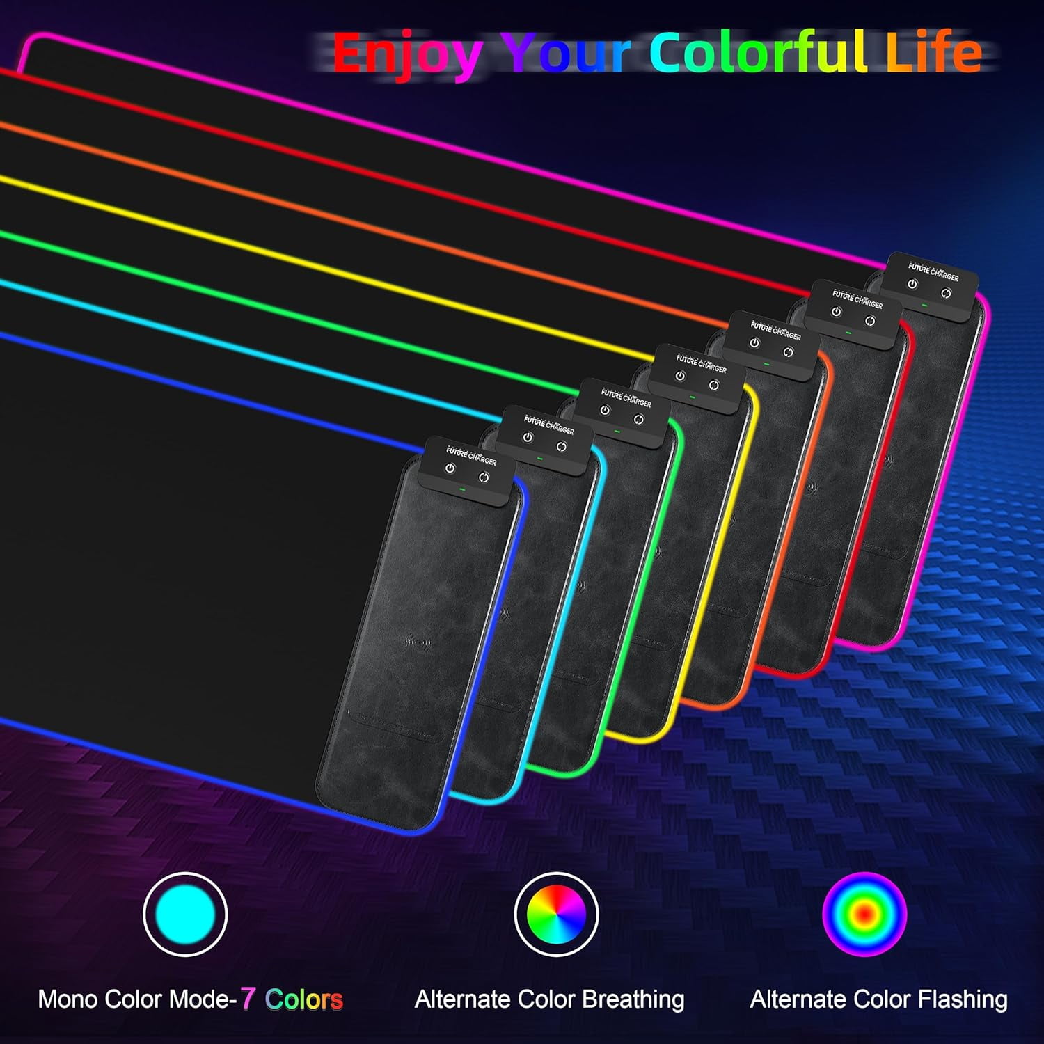 Miroddi Mouse Pad with Wireless Charging, 15W RGB Gaming Mousepad with 9 Light, LED Large Desk Mat with Waterproof Non-Slip Rubber Base