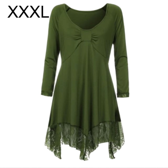 Vestido corto de empalme de encaje de talla grande para mujer Blusa de manga larga sexy Top informal de trabajo tholdsy AP1427-17B