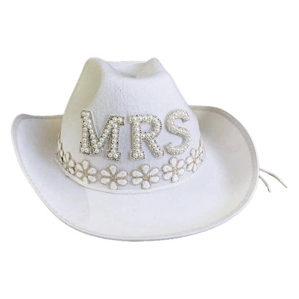 Sombrero de vaquera occidental para novia, sombreros de fiesta blancos, sombreros para el sol con apliques de flores, ala ancha SRA