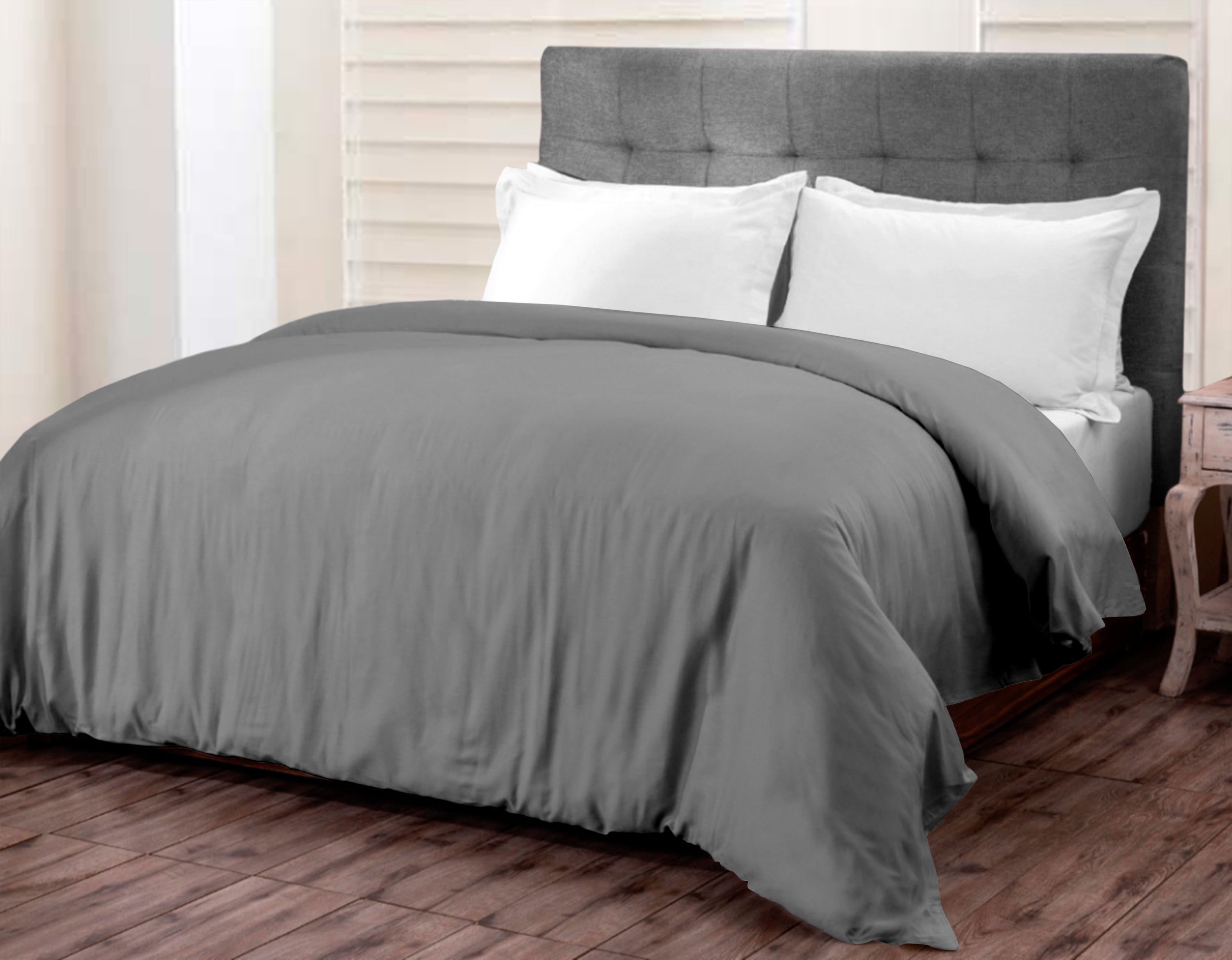 A1HC Organic Cotton Duvet Cover 300 Thread Count GOTS Certified, Soft & Silky Sateen Weave, King 92"x108" - Dark Gray