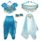 thumbnail image 1 of Conjunto de traje de danza del vientre para niñas con borlas de monedas, pantalón harén y bufanda en la cadera Azul, 1 of 9