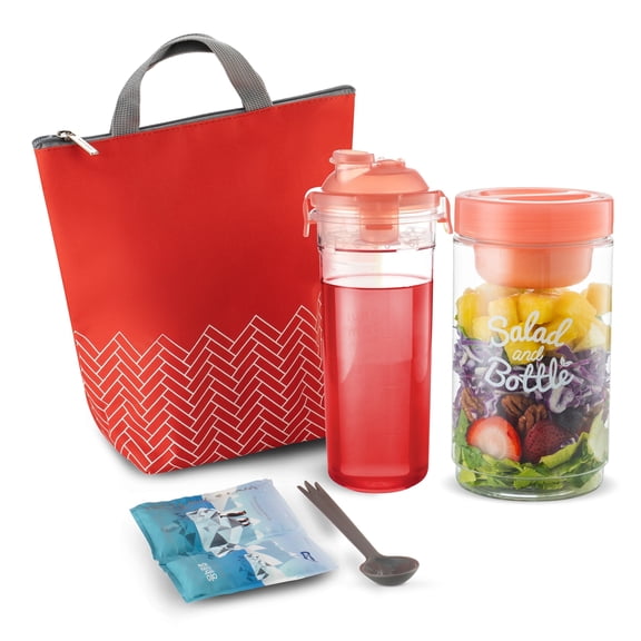 Komax Insulated Lunch Bag For Women - Cute Lunch Box Set - Waterproof Lunch Bag for Ladies (small), Reusable Salad Container (33-oz), Matching Water Bottle (20-oz), Utensils & Ice Pack - Red