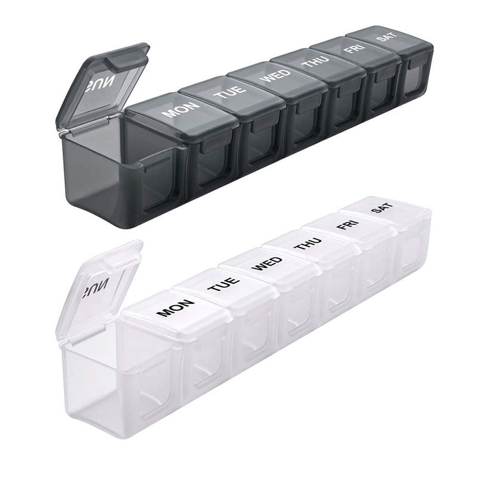 French Weekly Pill Organizer, 7 Days Pill Organizer with 14 Compartments, Pill Box Pill Box Weekly Pill Organizer - 2 Pieces (Black + White)