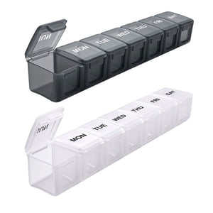 Organisateur de la pilule hebdomadaire française, 7 Jours Pill Organisateur avec 14 Compartiments, Pill Box Pill box Organisateur hebdomadaire de pilules - 2 pièces (Noir) + Blanc)