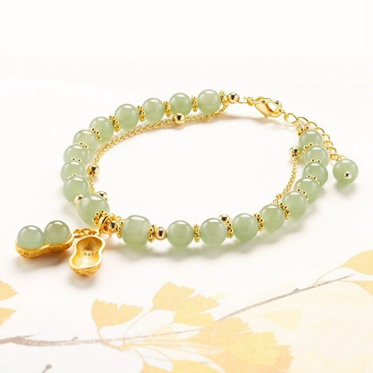 Green Jade Bead Bracelet, Pure Hetian Jade Bracelet - LUXYIN