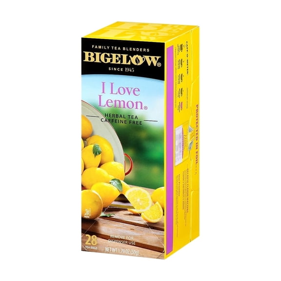 Bigelow I Love Lemon Herbal Tea, Caffeine Free Lemon Tea Bags, 28 Count