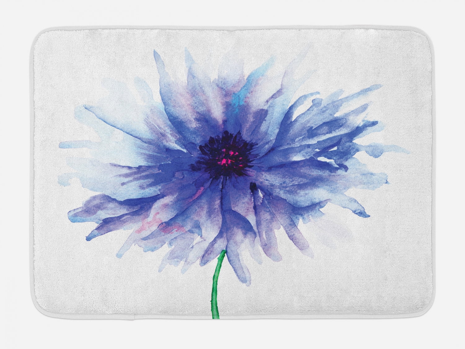 Watercolor Flower Bath Mat, Single Large Petite Cornflower Plain