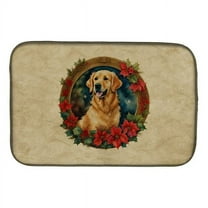 Carolines Treasures DAC2371DDM 21 x 14 in. Unisex Golden Retriever Christmas Flowers Dish Drying Mat