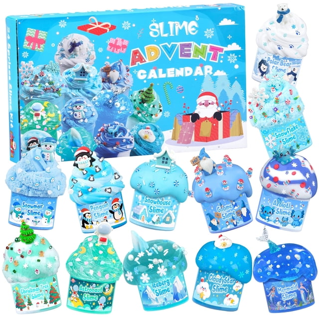 Calendario de Adviento LAWOHO Slime 2025, kit de 24 días de Blue Slime