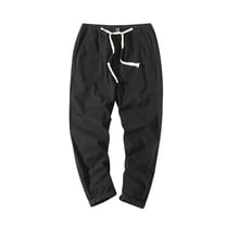 Lmnyox Cotton Lounge Pants for Men Ankle Length Drawstring Elastic Waist Trousers Straight Leg Solid Pants with Pocket
