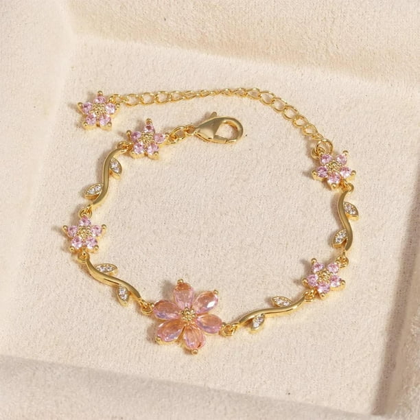 Pulsera de Pétalos de Circonita | Joyería Floral Personalizada y Exquisita | Accesorio Ligero, Cómodo y Elegante | Regalo para Mujer | Ropa Informal y Formal
