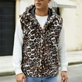 thumbnail image 3 of Faux Fur Vest for Men Warm Winter Leopard Print Fleece Vest Fluffy Sleeveless Jacket Hooded Vest Windproof Outerwear, 3 of 6