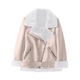 thumbnail image 2 of Lovskoo Women's Leather Jacket Long Sleeve Solid Stand-Up Collar Cardigan Outerwear Fleece Coat Motorcycle Jacket Beige, 2 of 9