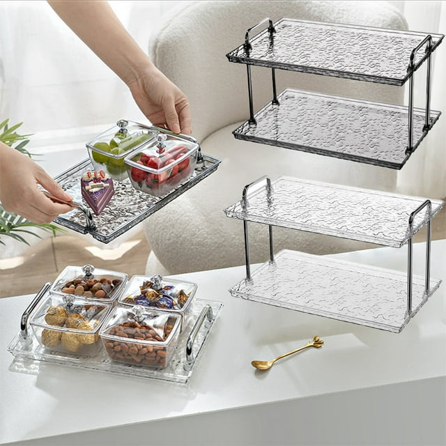 Estantería De Almacenamiento De Doble Capa Estante organizador apilable de plástico negro de 2 niveles para encimera de baño, ideal para cosméticos (1 pieza) Rkxzt