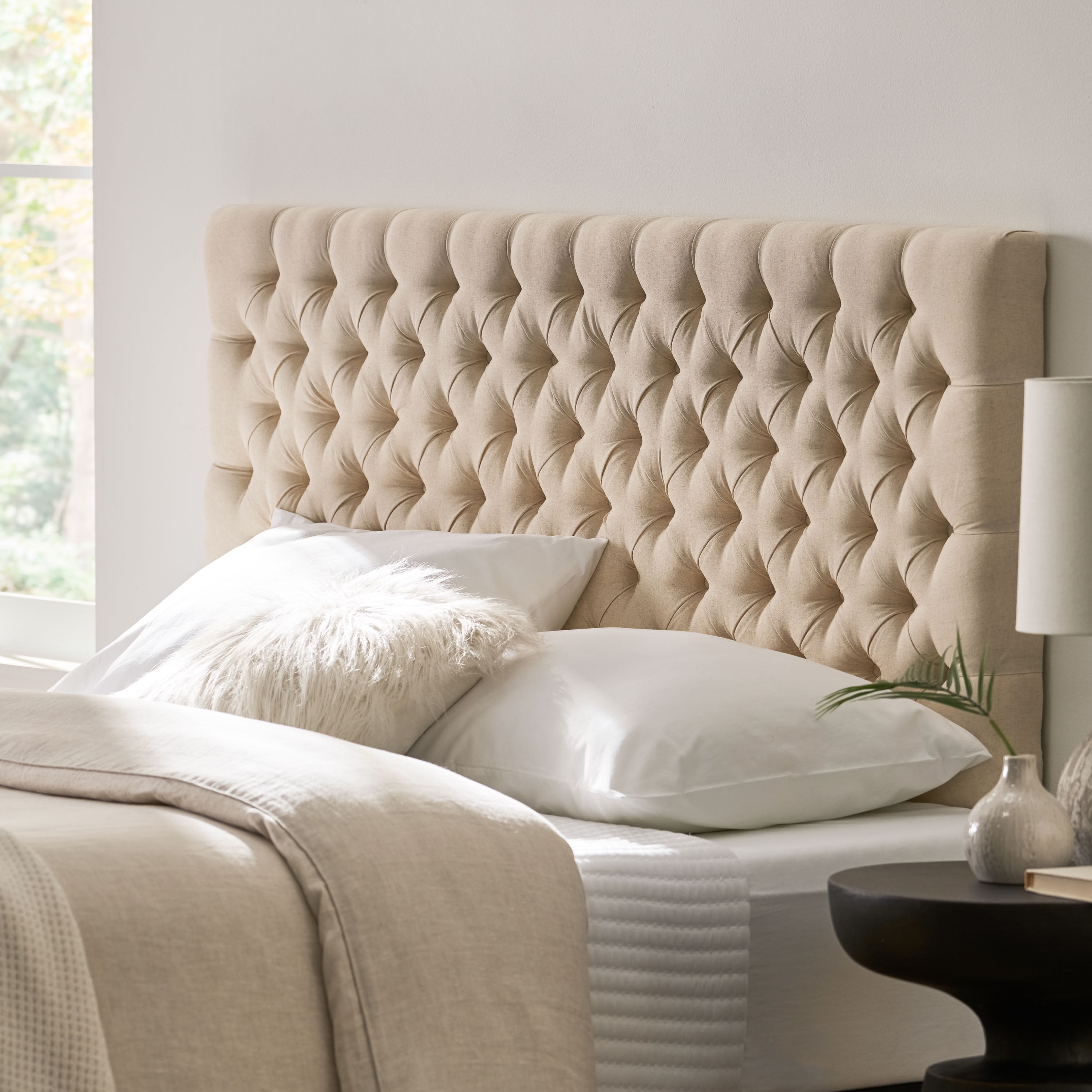 GDF Studio Jezebel Fabric Tufted Queen/Full Headboard, Beige