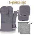 thumbnail image 1 of guantes de horno y agarraderas para ollas, 500 guantes de horno resistentes al calor con toallas de cocina, forro de algodón suave y superficie de silicona antideslizante, seguro para hornear, 1 of 5
