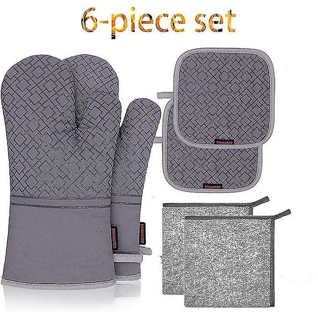 guantes de horno y agarraderas para ollas, 500 guantes de horno resistentes al calor con toallas de cocina, forro de algodón suave y superficie de silicona antideslizante, seguro para hornear