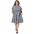 thumbnail image 3 of DARING DIVA Women's Plus Gingham 1950s Plaid Round Neck Dress 1X Black, 3 of 6