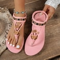 thumbnail image 2 of Women's Bohemian Elastic Back Strap Flat Flip Flops Fashion Beaded Lightweight Non Slip Tong Sandals Pink Size 7, 2 of 6