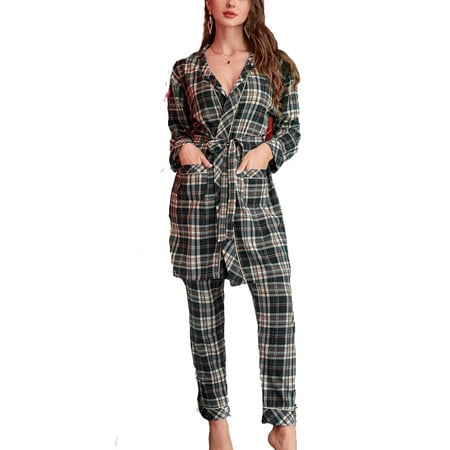 

Casual Plaid Print V neck Pant Sets Long Sleeve Multicolor Womens Pajama Sets (Women s)