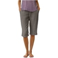 thumbnail image 2 of Women Summer Linen Capris Solid Color Loose Straight Leg Pants with Pocket Elastic Waist Cropped Trousers Gray S, 2 of 6