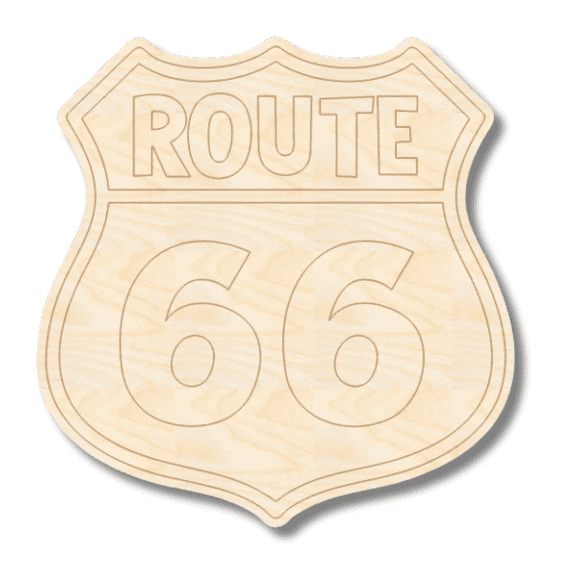 Unfinished Wood Etched Route 66 Shape | Paint By Line Crafts 20" / 1/4"