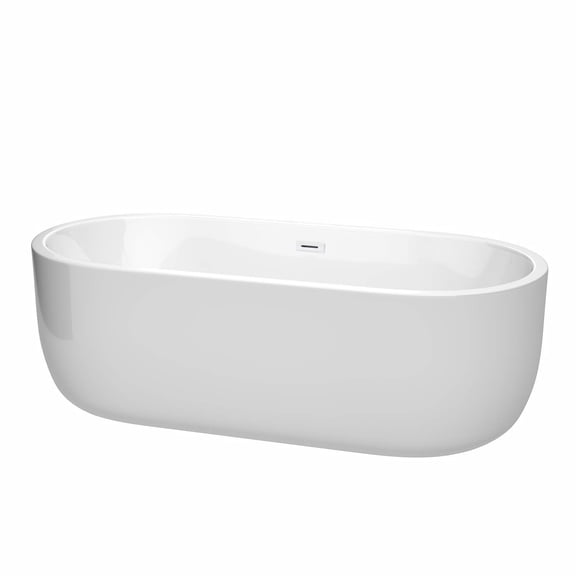 Juliette 71 Inch Freestanding Bathtub in White with Shiny White Drain and Overflow Trim