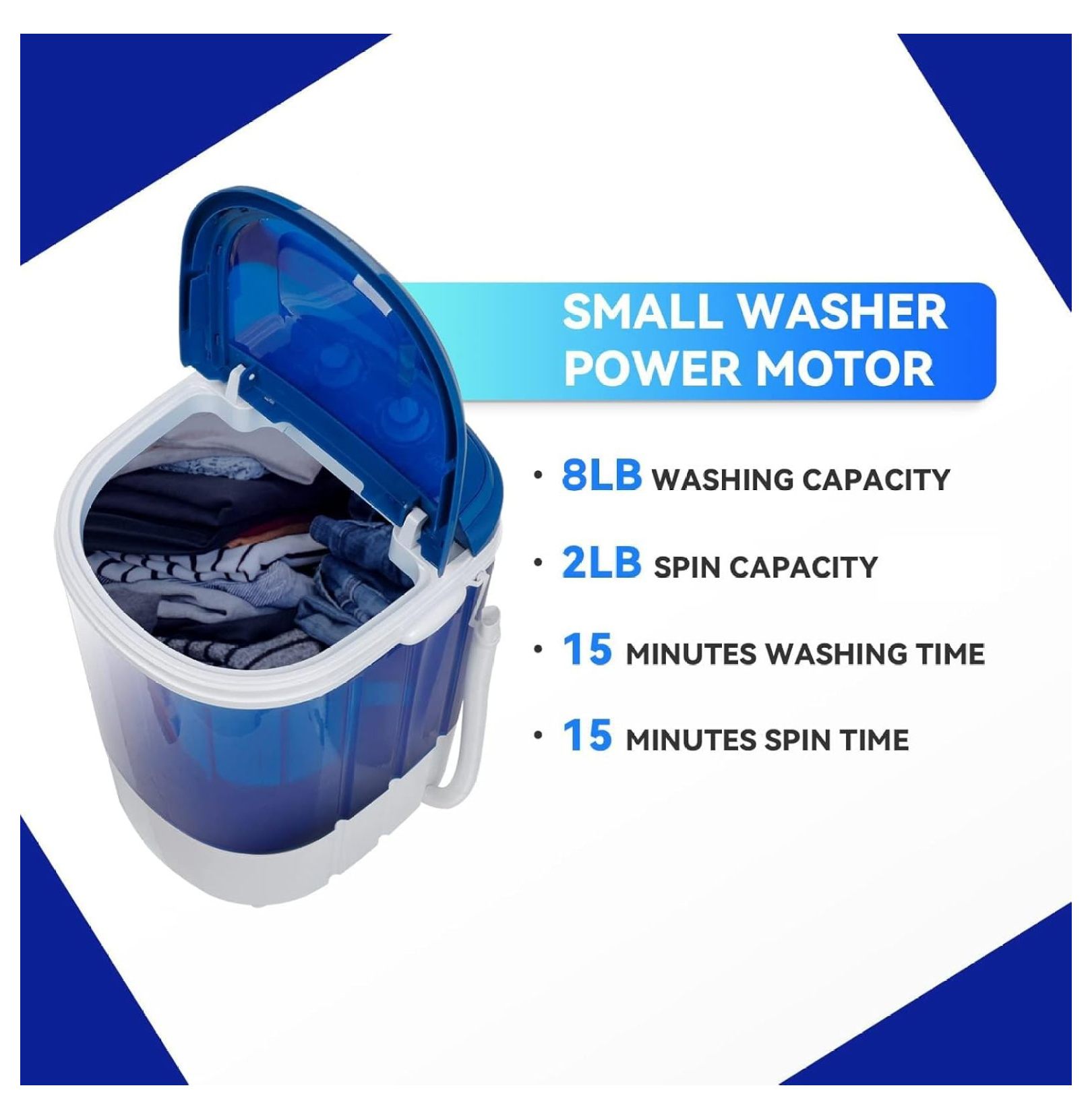 SONGMY 8 lbs Portable Mini Washing Machine - Semi-Automatic Compact Washer Spinner for Apartments, RV, Camping, Single Translucent Tub Blue