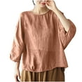 thumbnail image 1 of hotojiny Oversized Shirt for Women Cotton Linen Lightweight Crew Neck Spring Clothes Loose 3/4 Sleeve Solid Color Plus Size Tops, 1 of 3