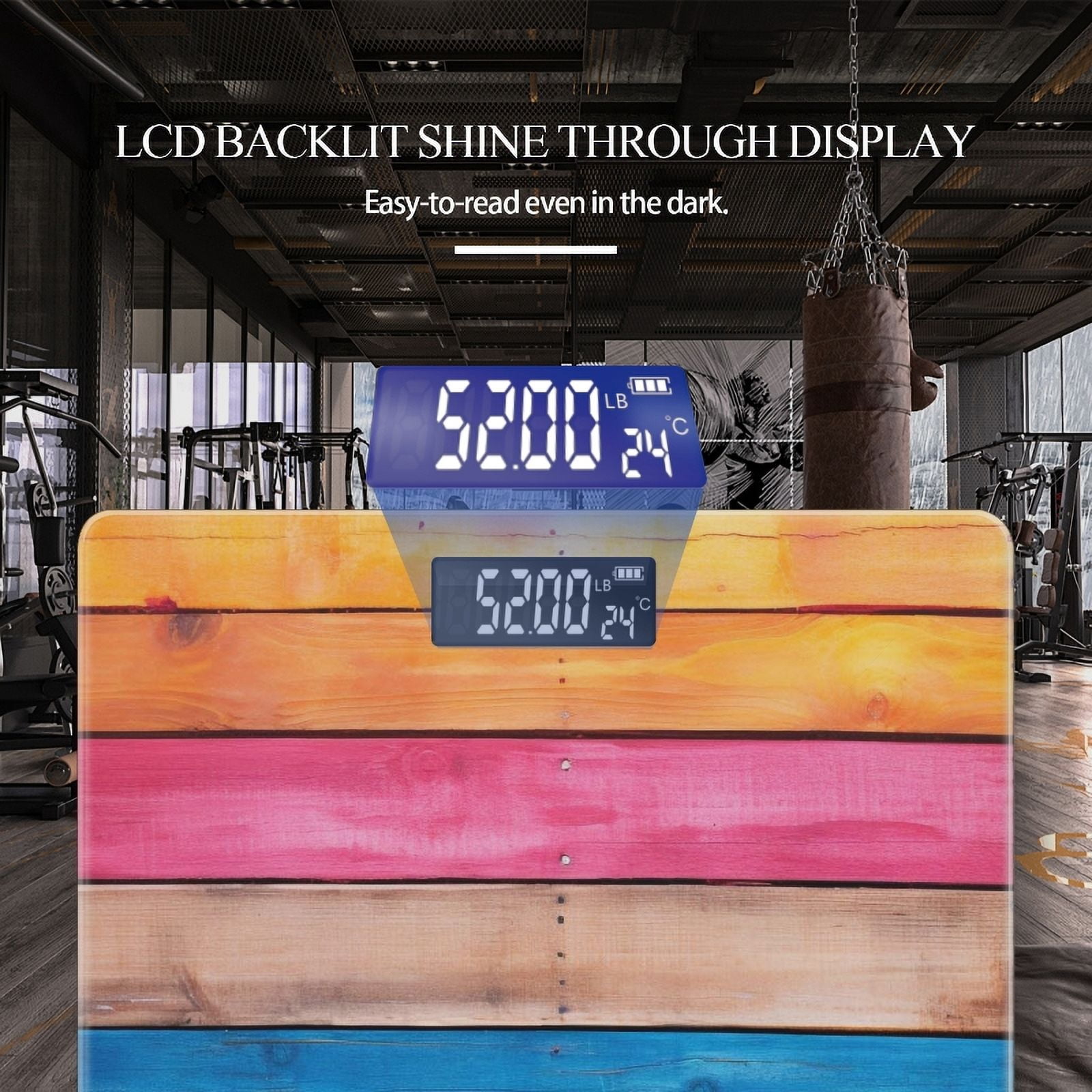 Bathroom Scale, Highly Accurate Digital Body Scale,Precisely Measures Weight up to 400 lbs-Rainbow-Colored Wooden Wall