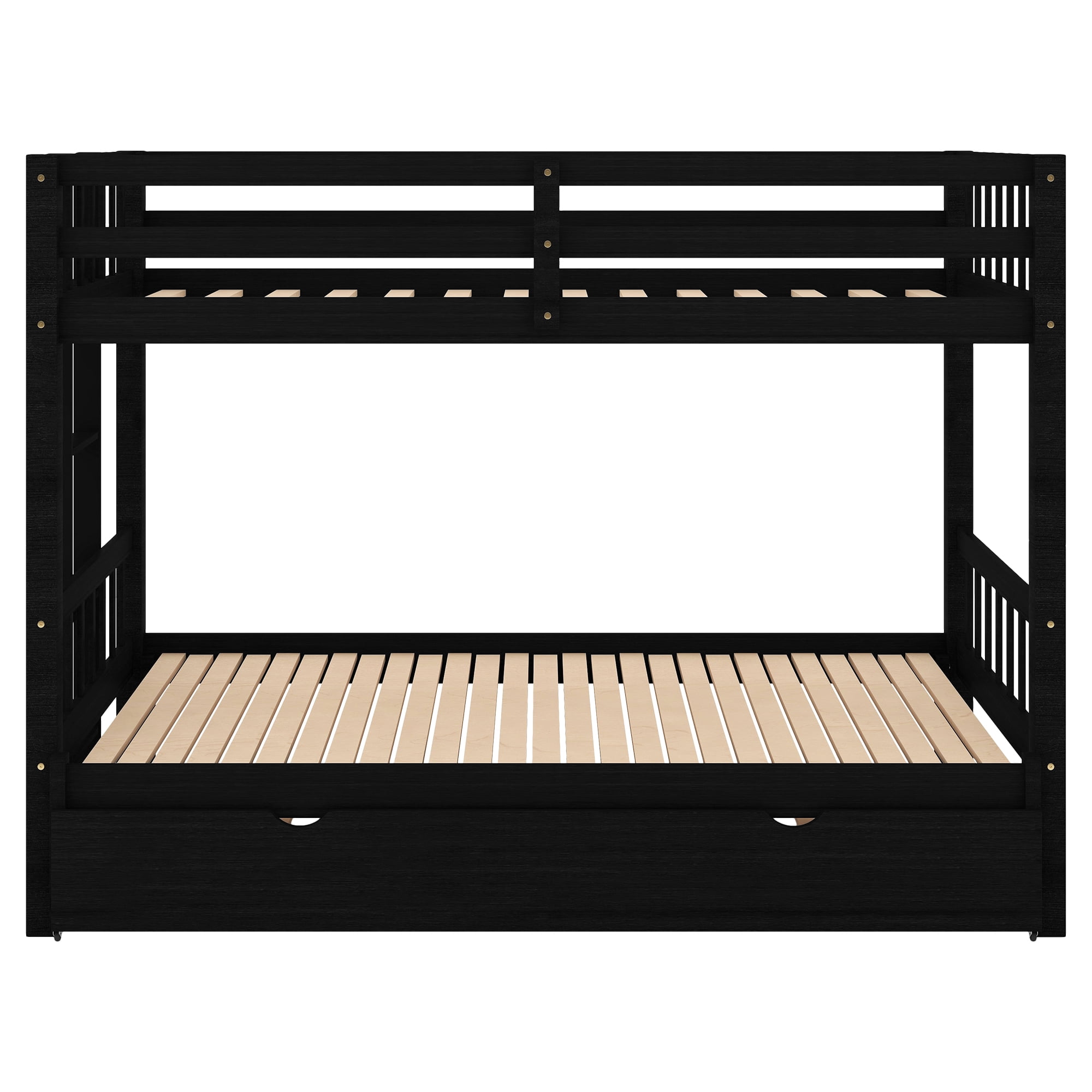 Euroco Wood Twin over Twin Bunk Bed with Trundle for Kids Teens Room, Espresso