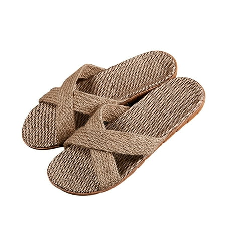 

ZTTD Women s Summer Casual Lightweight Linen Woven Refreshing Indoor and Outdoor Sandals and Slippers Khaki