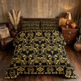 thumbnail image 2 of Manfei Luxe Gold Skull Queen Comforter Set, Tribal Floral Comforter Sets Queen, Black Gold, Black Reversible 3 Pieces, 1 Comforter and 2 Pillowcases, 2 of 6
