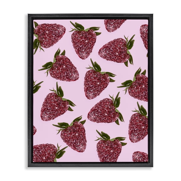 Stupell Industries Art Deco Glimmer Strawberry Pattern Black Floating Frame Canvas Art, 17 x 21, by LISH Creative