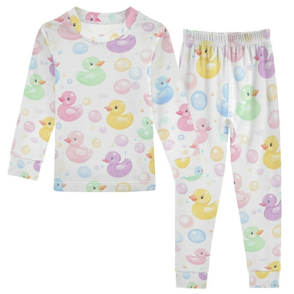 joogoo Duck Bubble Cartoon 2 Piece Long Sleeve Tee and Pants Cotton Pajama Set 5Y