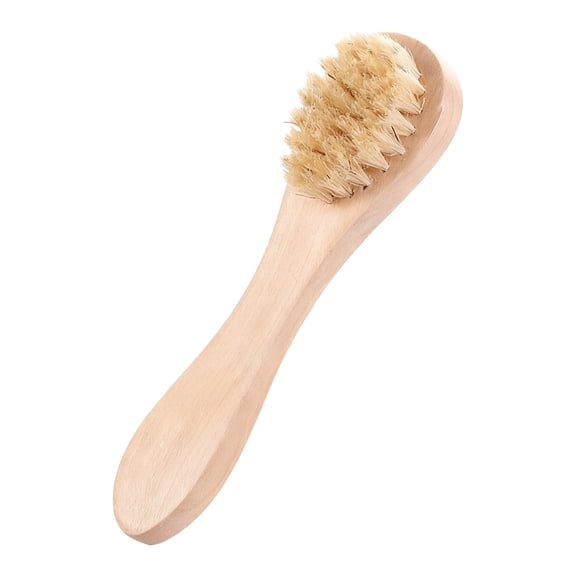 Boar Bristle Facial Cleansing Brush with Wooden Handle, Deep Pore Cleansing & Gentle Exfoliating Brush for Skin Brightening, Travel Skincare