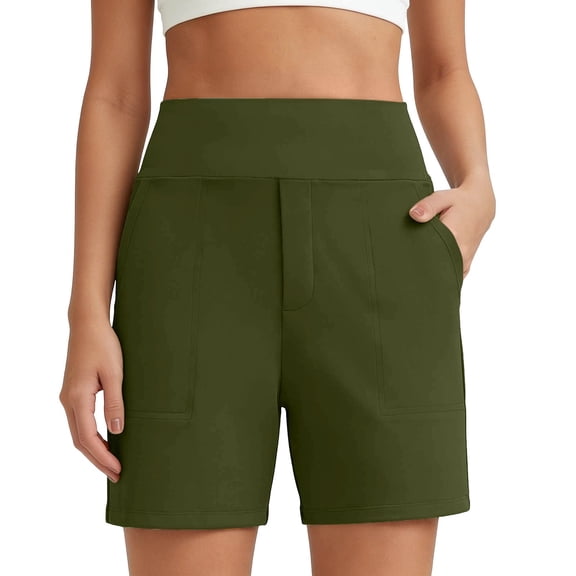 Mifsaly Womens Biker Shorts with Pockets Tummy Control High Waisted Yoga Shorts Lightweight Breathable Loose Fit Athletic Workout Clothes Army Green,S