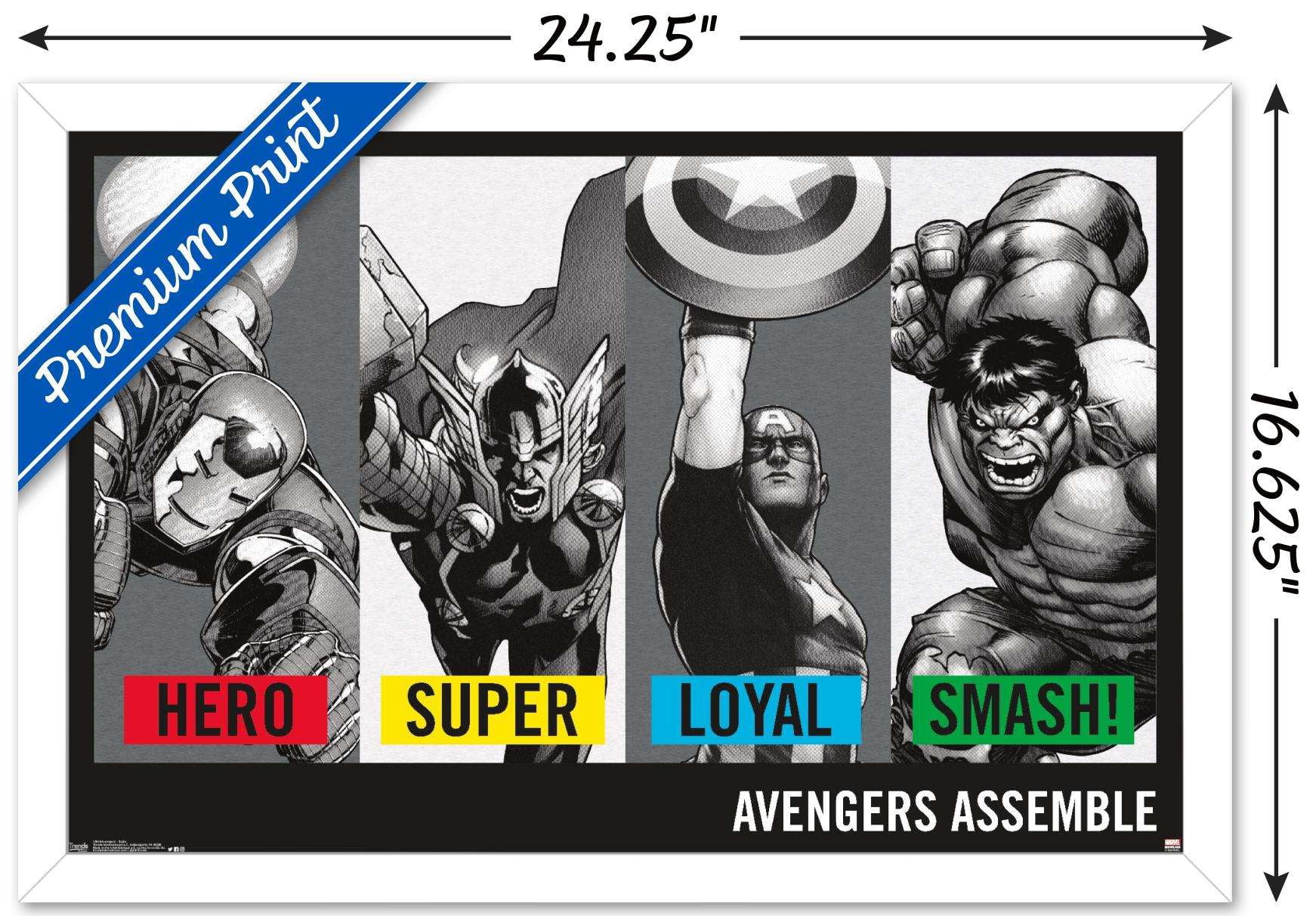 Marvel Comics - Avengers - Traits - Hero - Super - Loyal - Smash! Wall Poster, 14.725" x 22.375", Framed