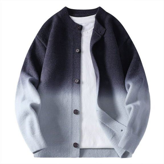 ZCFZJW Mens Sweaters Fall Long Sleeve Tie Dye Gradient Color Print Button up Cardigan Outwear Jackets Lightweight Casual Cable Knit Sweater Tops Gray XXXL