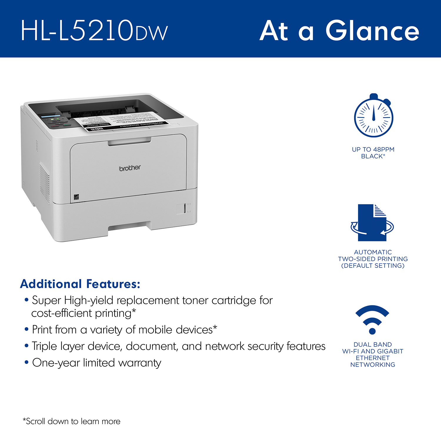 Brother HL-L5210DW Business Monochrome Laser Printer photo 2