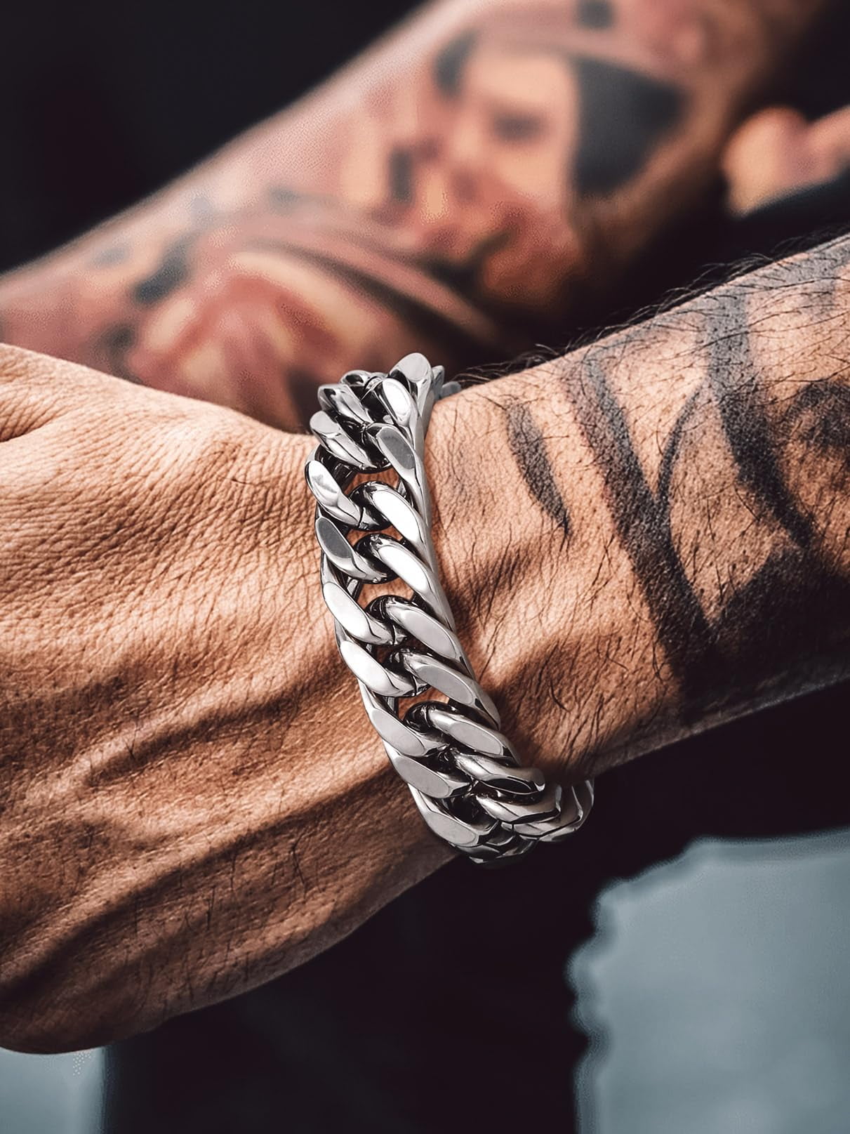 Bandmax 17MM Stainless Steel Cuban Chain Bracelets for Men Miami Curb Link Hand Chain Wristlet Birthday Valentines Father Day Gift for Dad Son Husband Grandpa